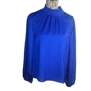 YANI NEW Royal Blue Mock Neck Blouse Long Sleeve Elegant Top designer officecore